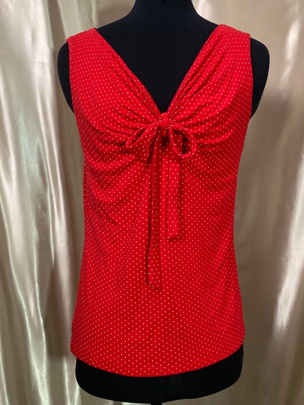 Y2K Womens Red White Polka Dot Tank Top Tie Front Sleeveless Blouse M